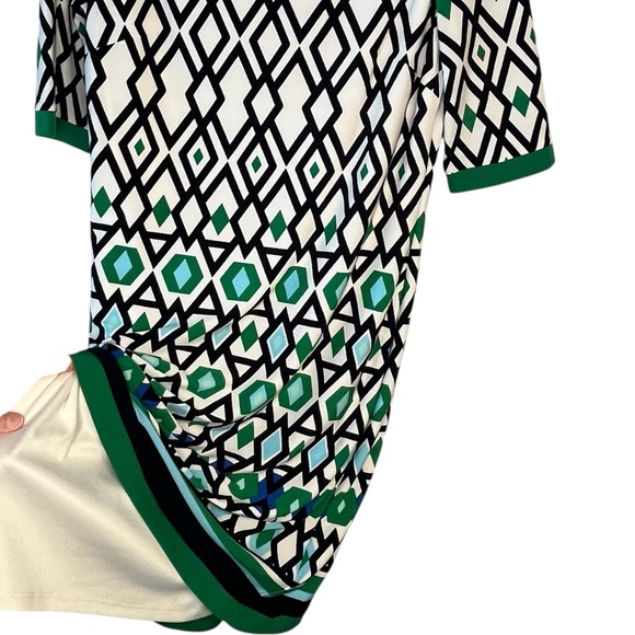 Eliza J Black White Green Boxy Geometrical 3/4 Sleeve Jersey Knit ShiftDress Mod - Picture 7 of 11